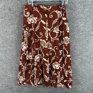 Adrian Jordan Skirt Women 18/20 Plus Brown Floral A-Line Midi Button Mid Rise